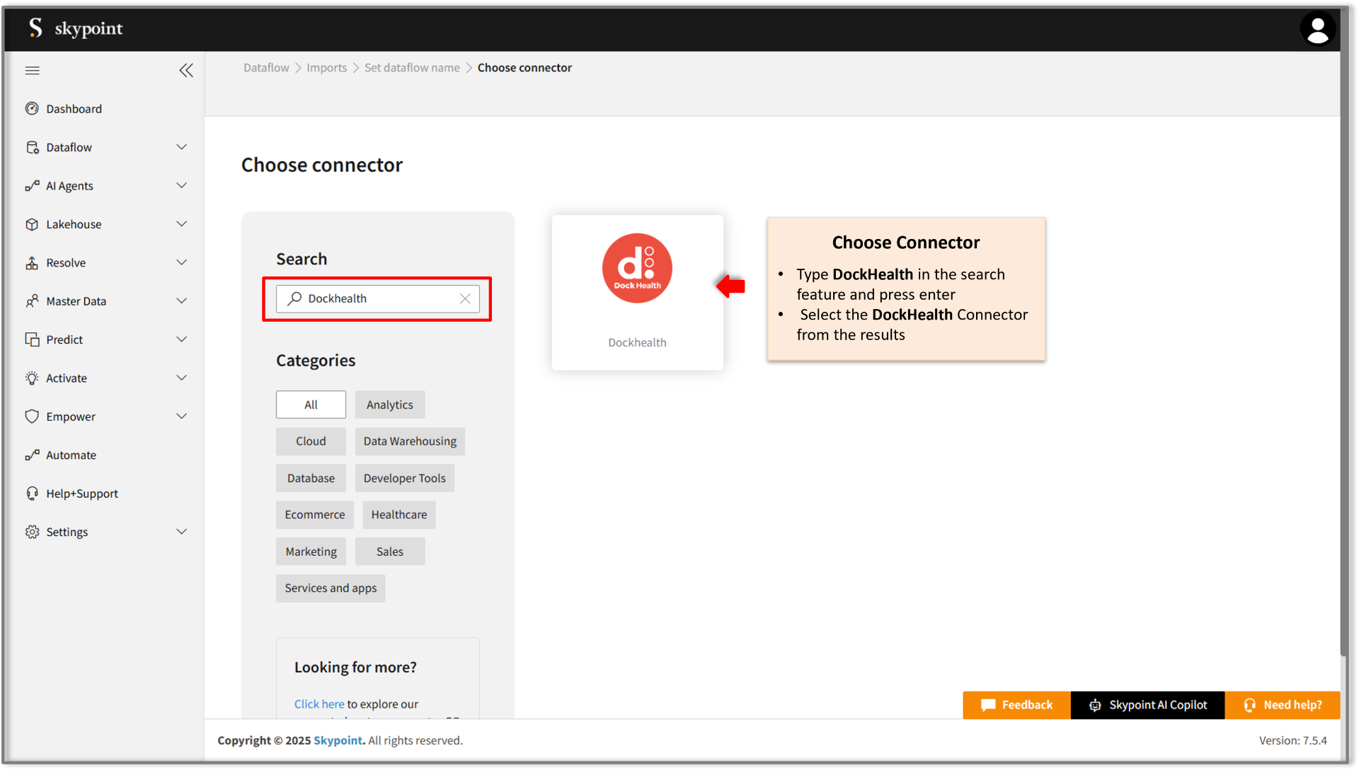 Search and choose dockhealth connector