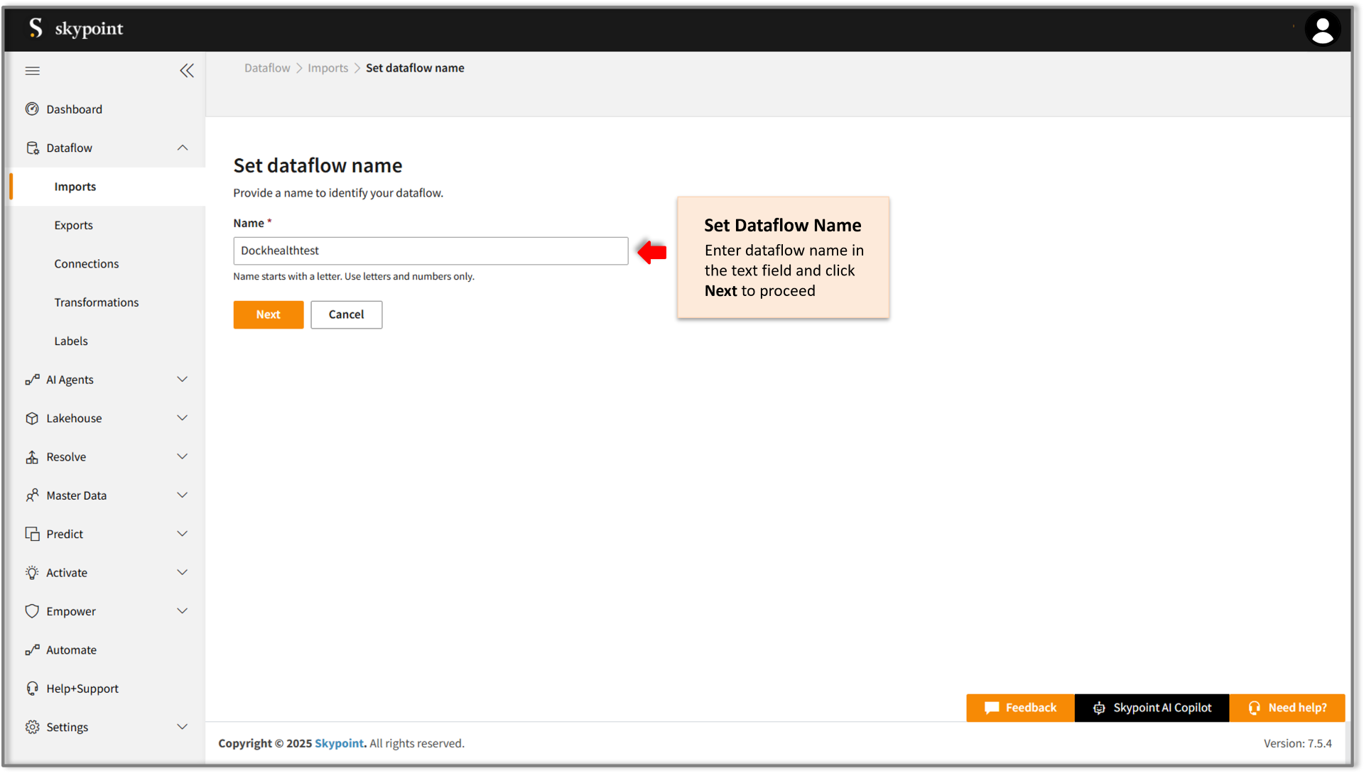 Set dataflow name for dockhealth