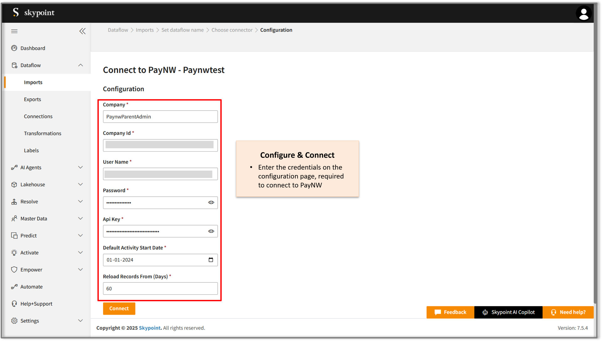 Configure paynw connector on Skypoint ai