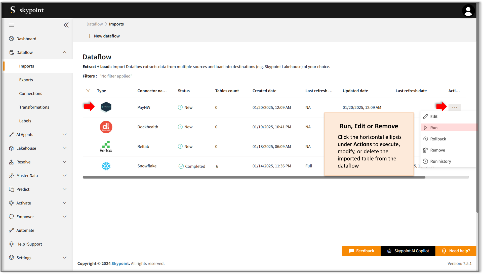 Modify paynw dataflow on skypoint ai studio