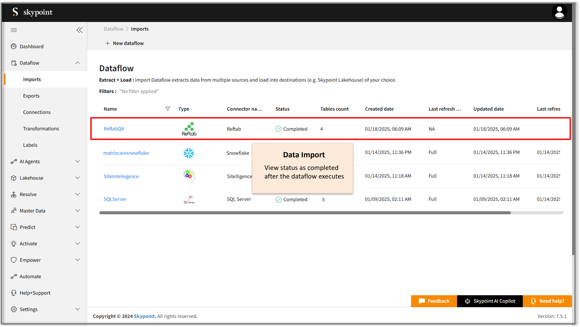 reftab dataflow imports data to Skypoint AIP