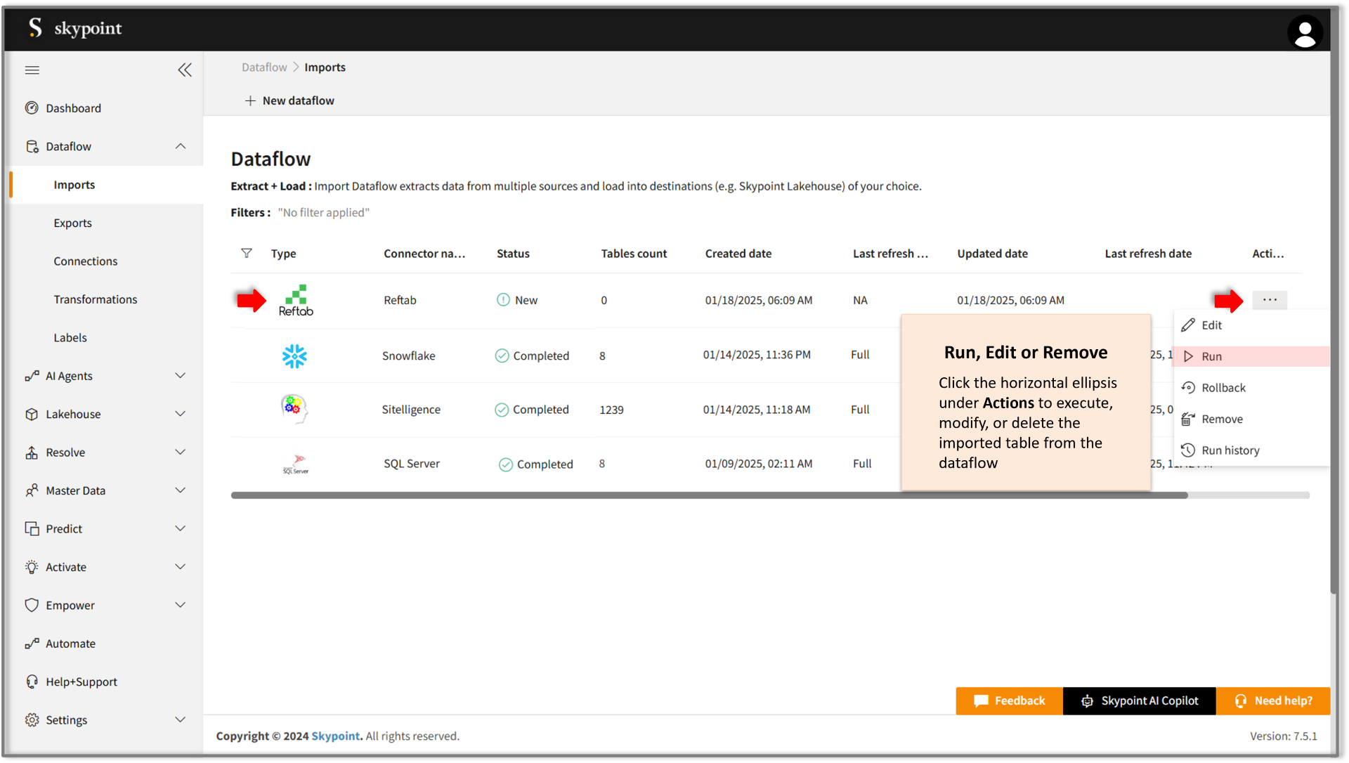 Execute reftab dataflow on skypoint AI