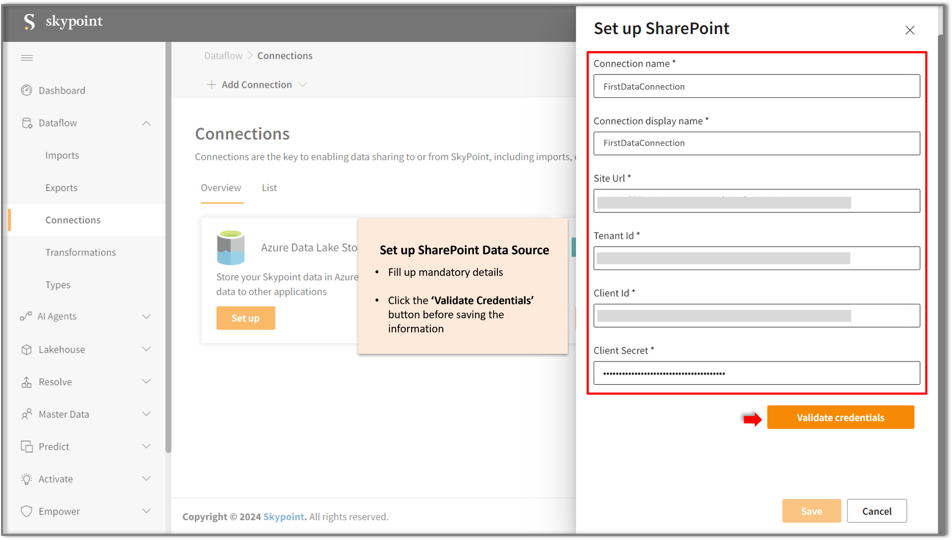 Setup sharepoint by filling the required credentials