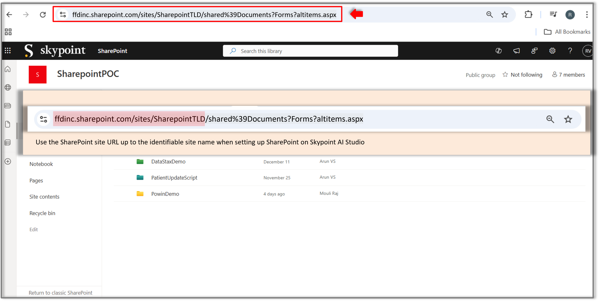 copy sharepoint site url up to the identificable site name